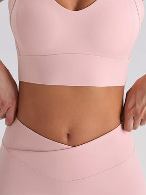 athleisure activewear set in Beige with v-neck