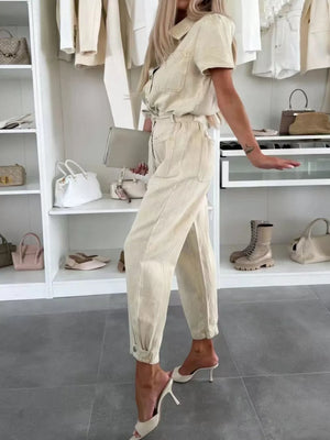 vintage-inspired jumpsuit in Blue with collared
