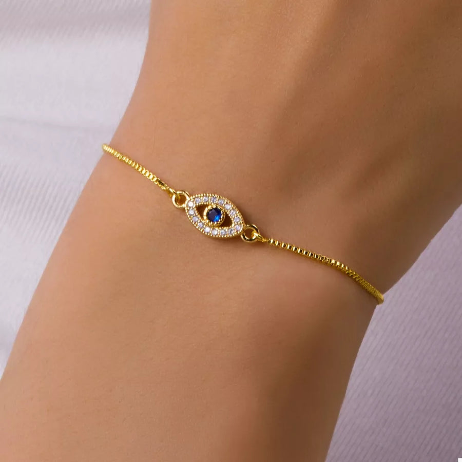 18k Gold-plated Evil Eye Adjustable Bracelet in Gold