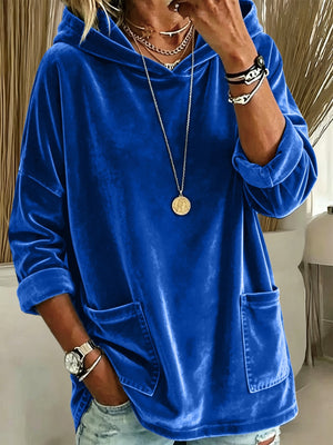 pullover hoodie in royal blue featuring hooded and relaxed fit