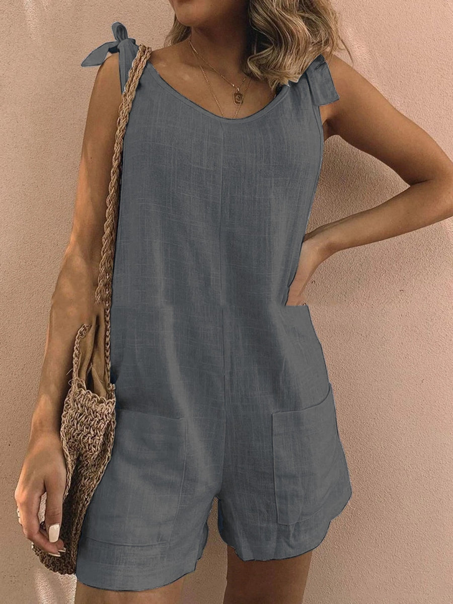 White relaxed romper with scoop neck