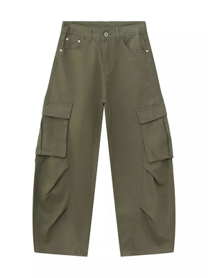 Men's Loose-fit Cargo Jeans in Dark Gray with buttoned