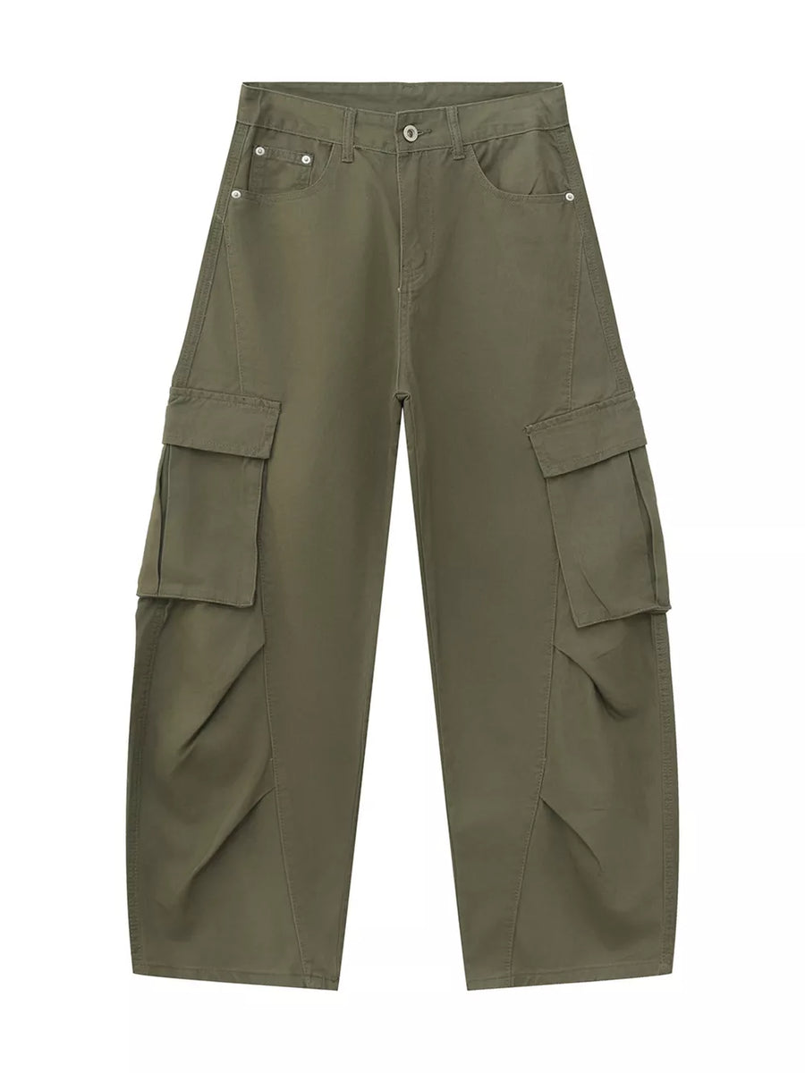 Men's Loose-fit Cargo Jeans in Dark Gray with buttoned