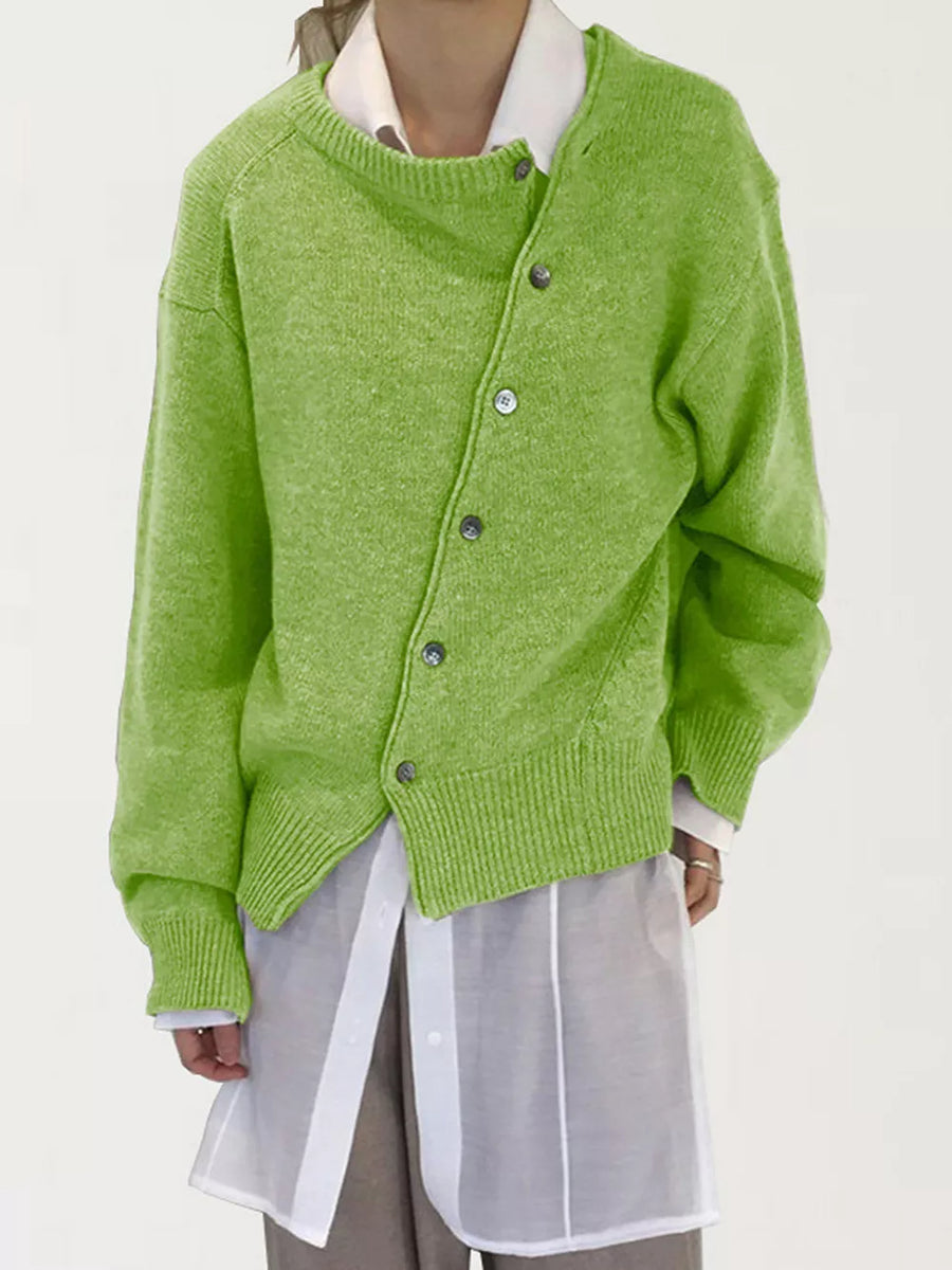 cardigan in lime green featuring buttoned and relaxed fit