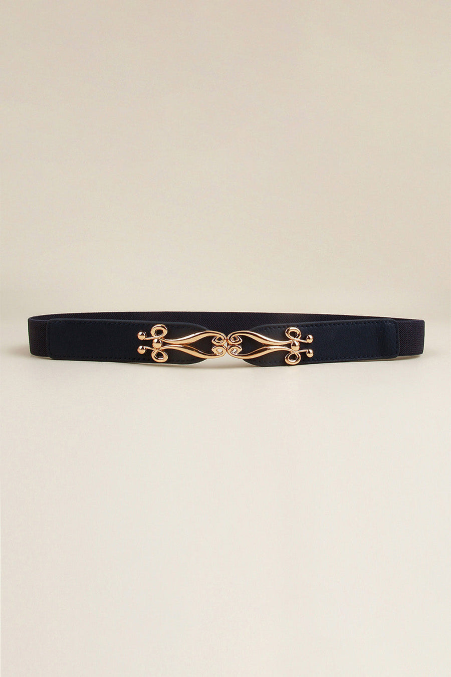 Dark Blue elastic belt with ornate gold alloy clasp