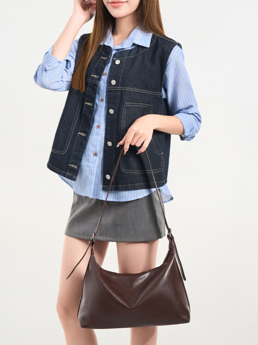 PU Leather Imported Size & crossbody bag in dark brown with relaxed silhouette