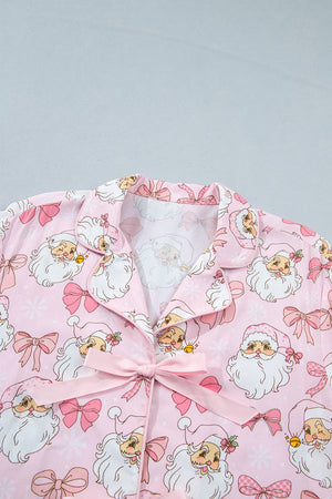light pink pajama set with tied and short sleeve