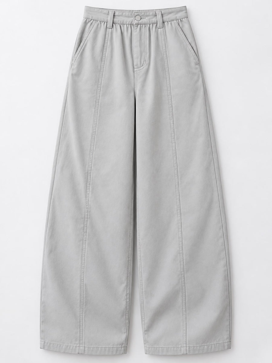 High-Waisted Wide-Leg Cargo Pants in Khaki-Tall Barrel Leg with pocketed