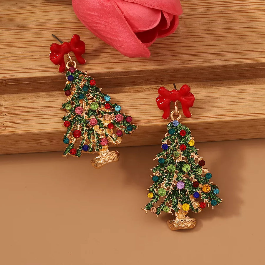red earrings featuring rhinestone embellishment and novelty