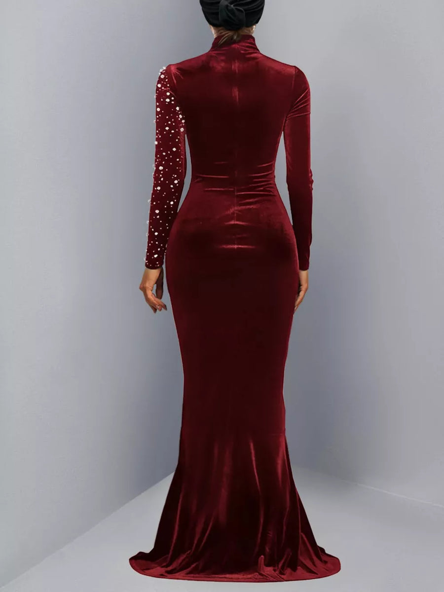 Burgundy mermaid formal gown with mock neck