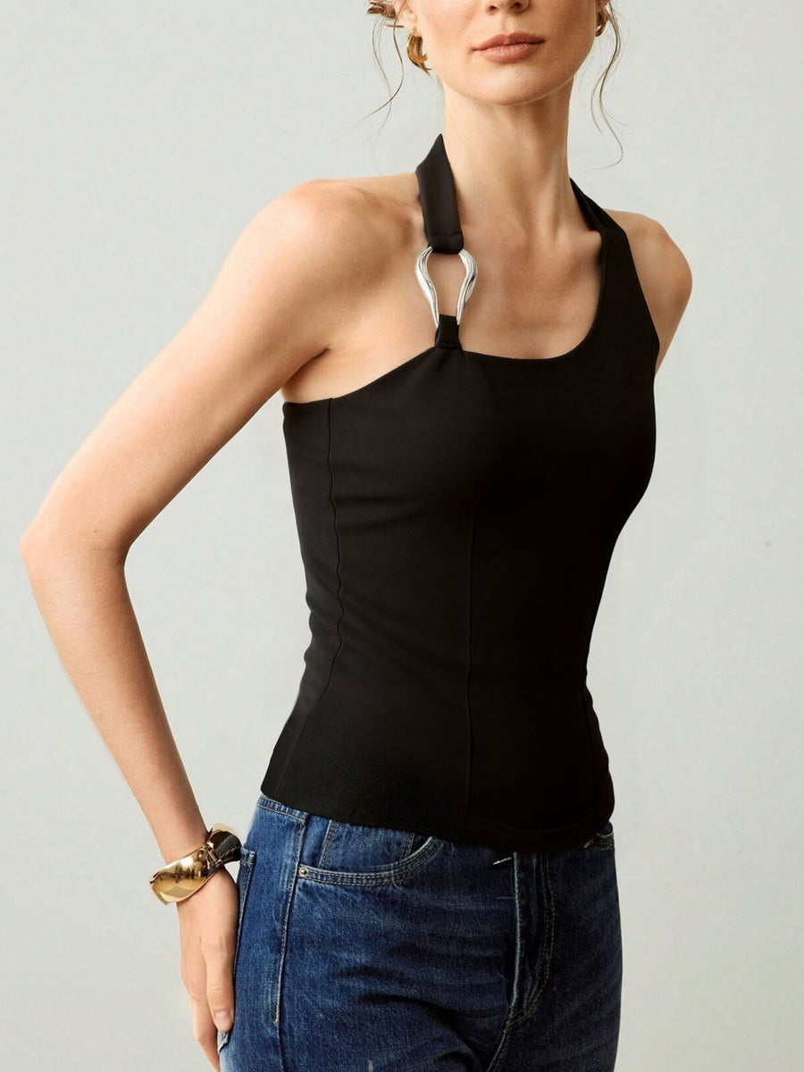 modern halter top in Black with halter