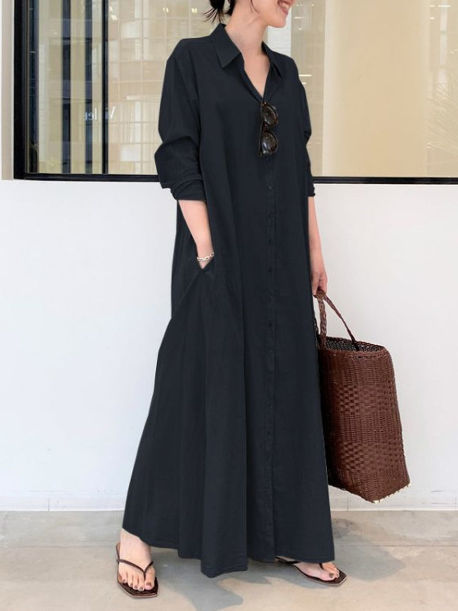Gray shirt dress with maxi and button-front