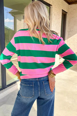 emerald green sweatshirt featuring embroidered and striped