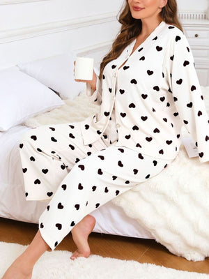 romantic pajama set in red with collared
