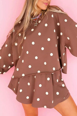 100% polyester Care instructions: Machine wash cold two-piece set in cocoa brown with relaxed silhouette