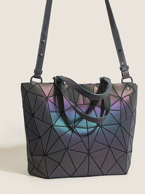 handbag featuring geometric in dark gray with PVC Imported Size & texture