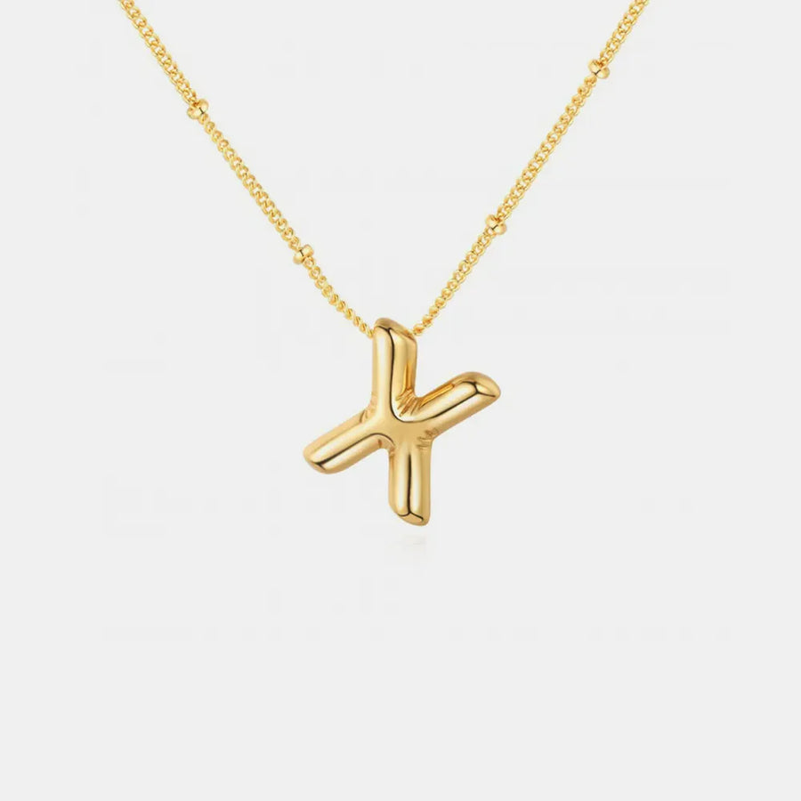 Gold bubbly initial pendant necklace with beaded chain