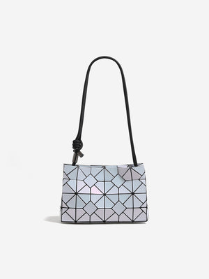 shoulder bag in silver featuring geometric paneling and boxy fit