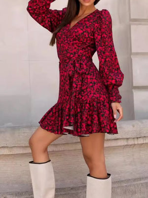 mini dress in Dust Storm with leopard-print and frill