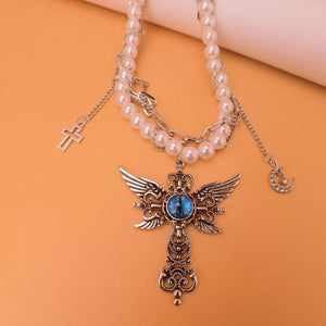 necklace in blue with double layered and choker