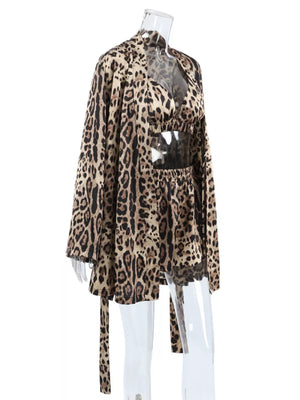 pajama set featuring leopard-print in Leopard with 100% polyester Care instructions: Machine wash cold texture