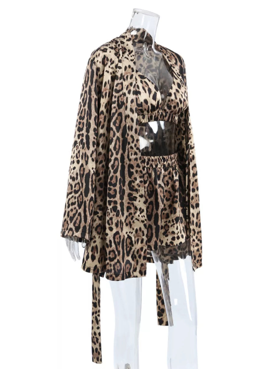 pajama set featuring leopard-print in Leopard with 100% polyester Care instructions: Machine wash cold texture
