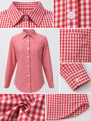 white button-down shirt with button-front and gingham