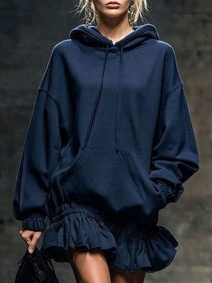 mini dress in navy blue featuring drawstring and relaxed fit