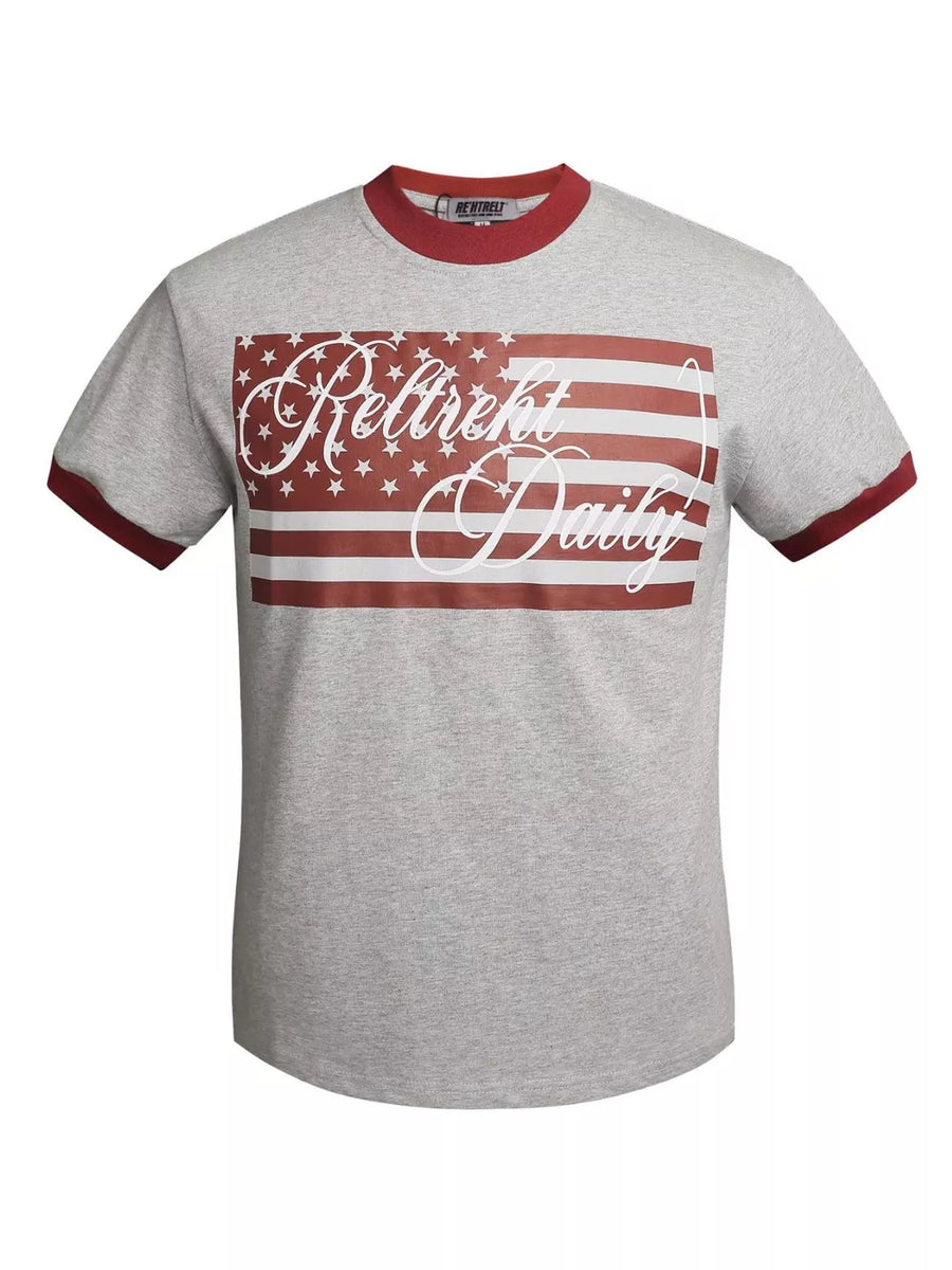 Men's Us Flag Graphic Round Neck T-shirt in Black