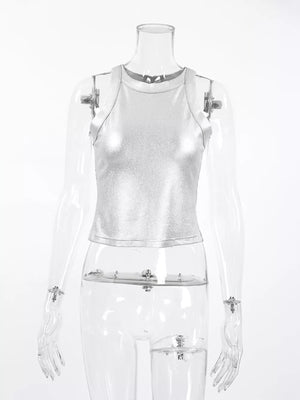 athleisure tank top in Silver with round neck