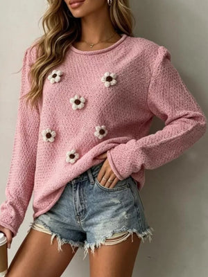 pullover sweater in Khaki with applique and hip-length