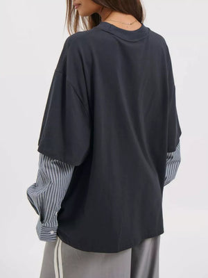 slate gray t-shirt with stretch and long sleeve