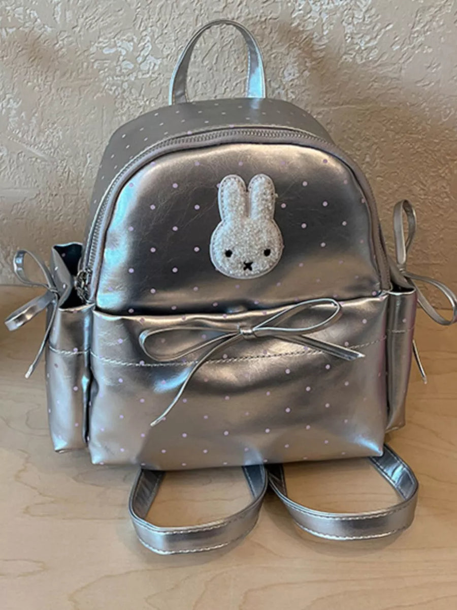 backpack featuring polka dot in Silver with PU Leather Imported Size & texture