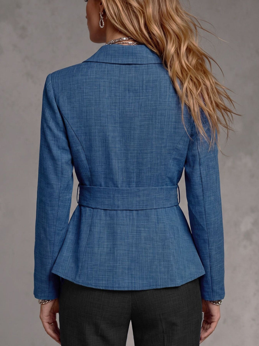 Blue blazer with hip-length and wrap