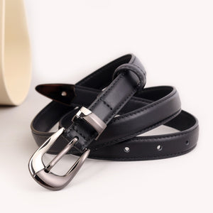 Black cowhide leather belt with a sleek metal buckle.