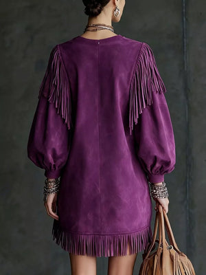 100% polyester Care instructions: Machine wash cold mini dress in Deep Purple with relaxed silhouette