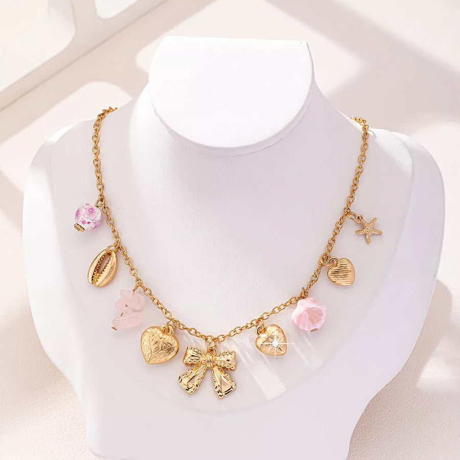 18K Gold-Plated,Alloy,Resin Care instructions: Avoid wearing during exercise, as necklace in light pink with regular