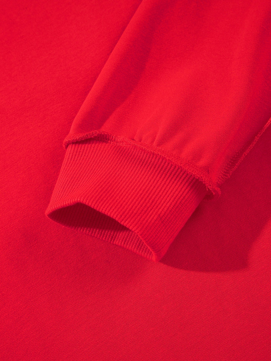 Embroidered Merry Slogan Stand Neck Sweatshirt in Red with exposed seam