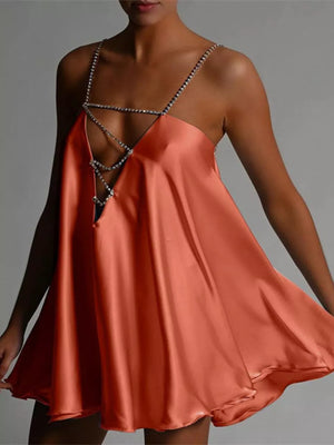 Rhinestone Embellished Plunge Mini Dress in Light Blue with backless