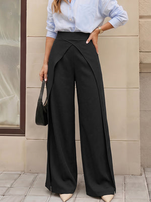 wide-leg pants in black featuring high-waisted and wide-leg fit