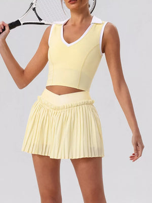 athleisure activewear in Light Yellow with v-neck