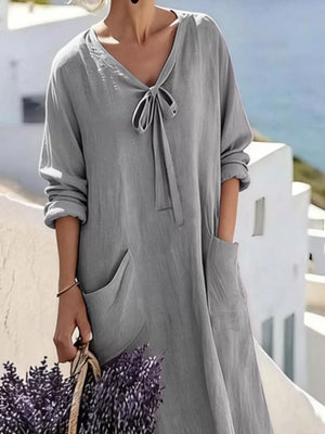 100% polyester Care instructions: Machine wash cold maxi dress in Grey with loose silhouette