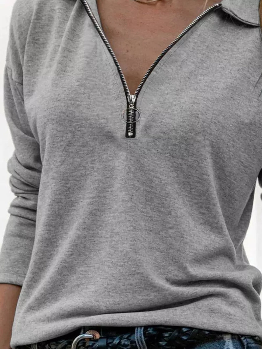 Wine Red blouse with hip-length and half-zip