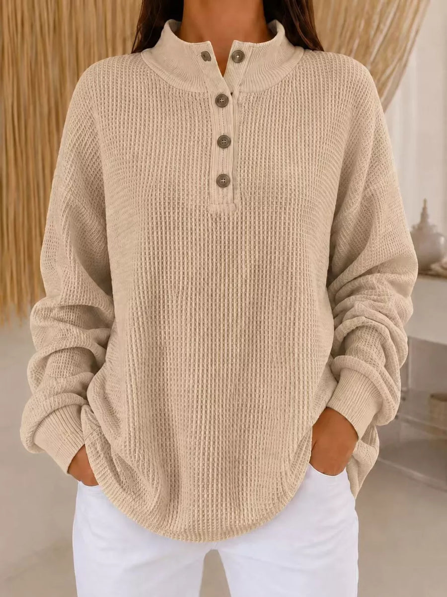 Army Green sweatshirt with hip-length and half-button