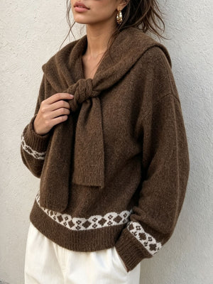 Gray pullover sweater with pullover and geometric