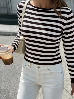 pullover sweater in Black with striped and stretch