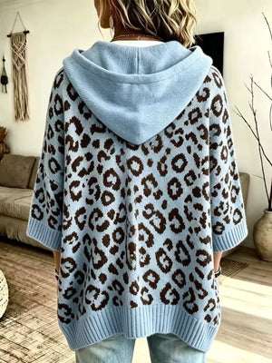 pullover hoodie in Purple with leopard and drawstring