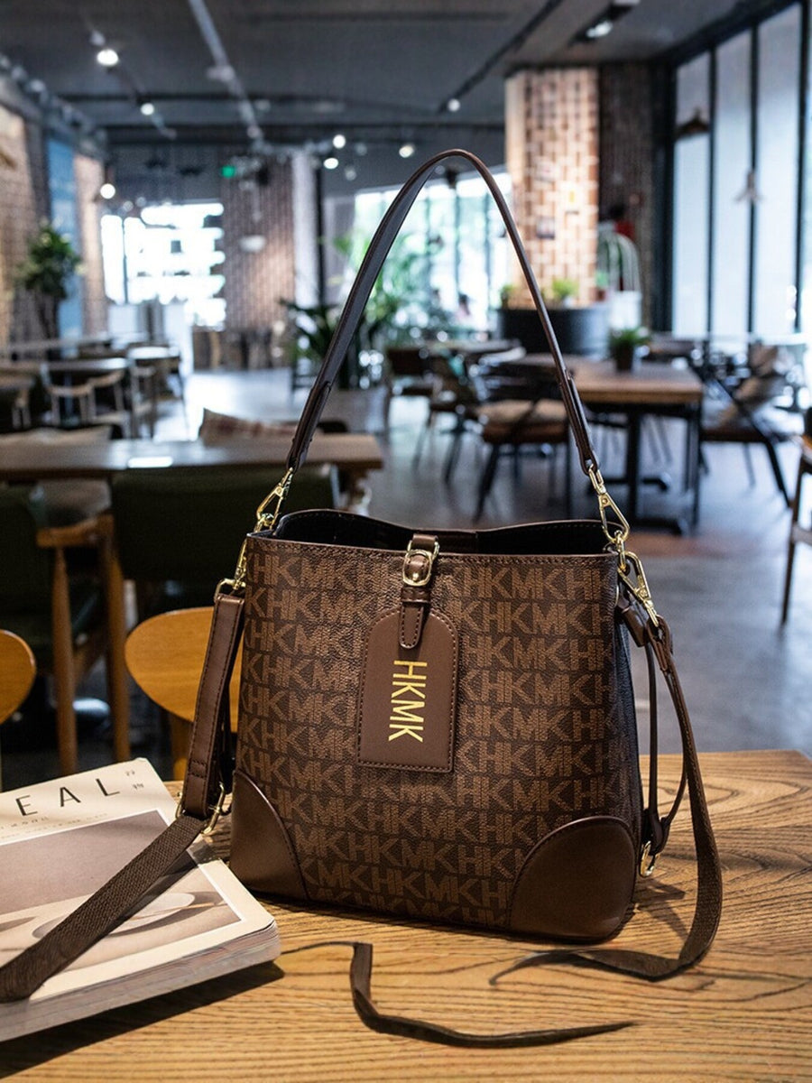 PU Leather Imported Size & crossbody bag in Caramel with structured bucket silhouette
