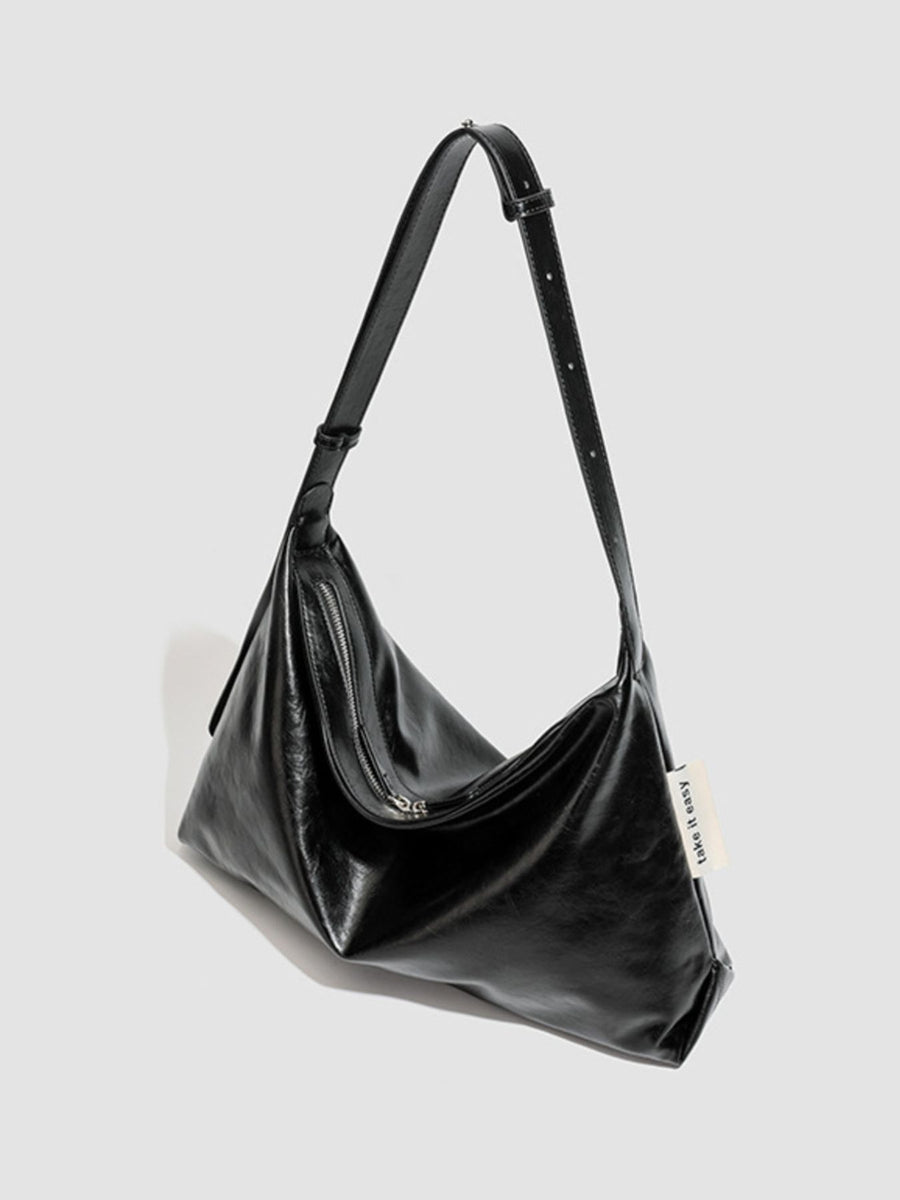 PU Leather Imported Size & shoulder bag in Black with slouchy silhouette
