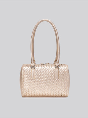handbag in champagne gold with woven texture and woven texture